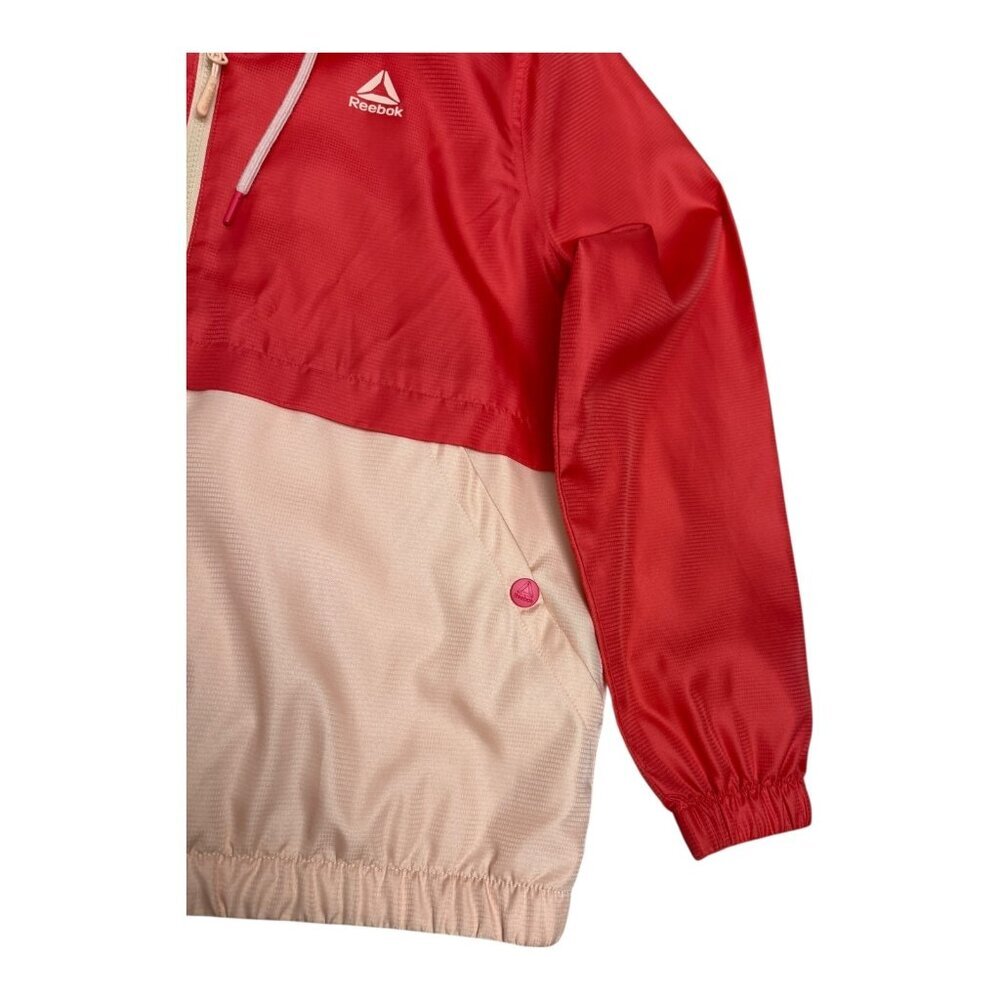REEBOK Light Activewear Peach Hooded Windbreaker Fleece Jacket Womens Large - Picture 7 of 8